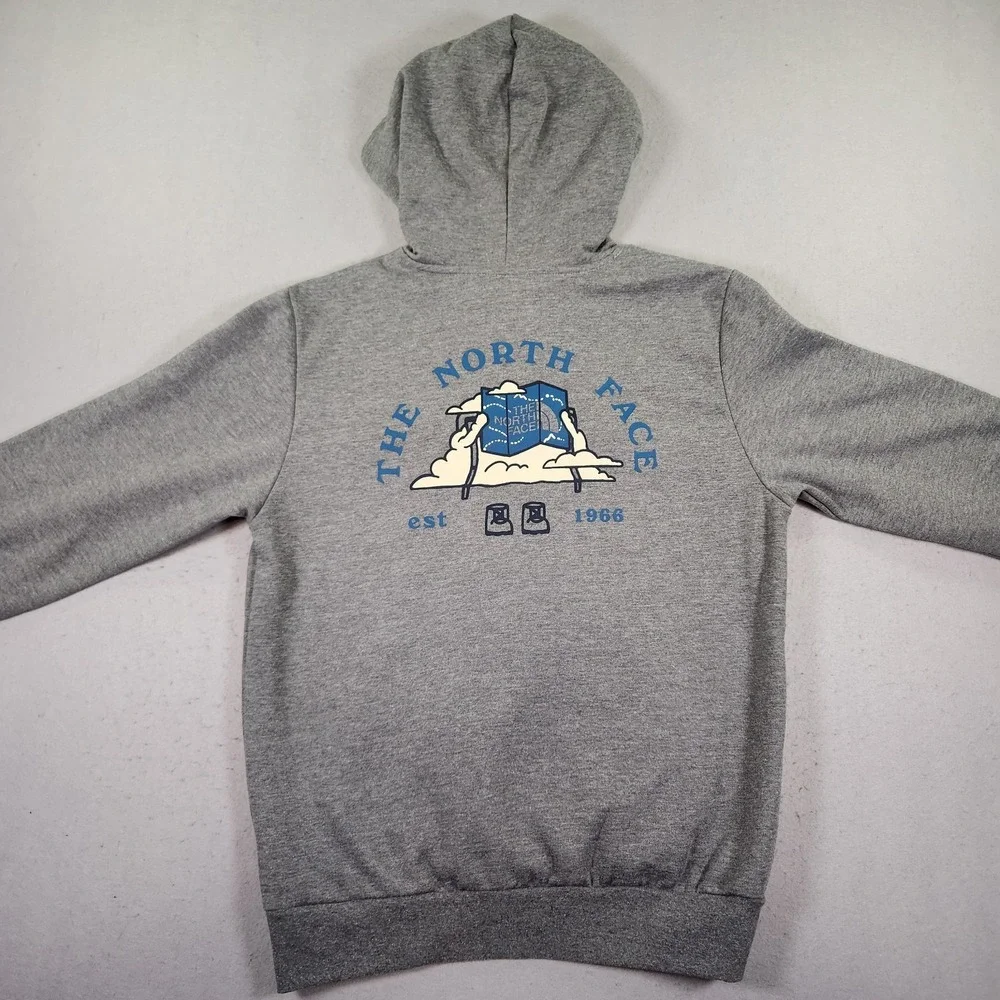 The North Face Hoodie Mens Small Gray Fleece Pullover Travel Cloud Graphic NWT